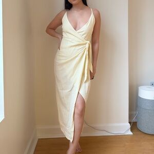 Urban Outfitters butter yellow midi wrap dress NWT
